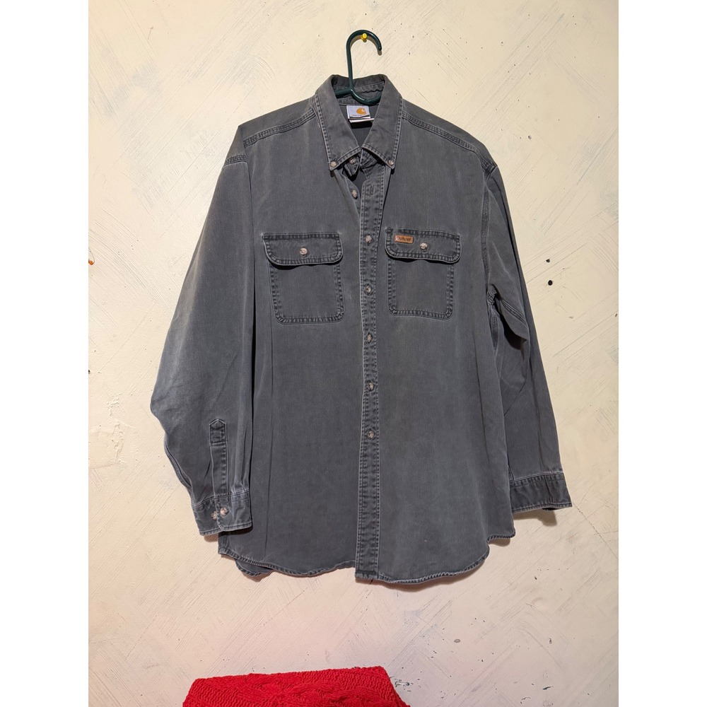 Carhartt Mens Large Regular Faded Black Cotton Button Down Work Shirt S09 MGS
